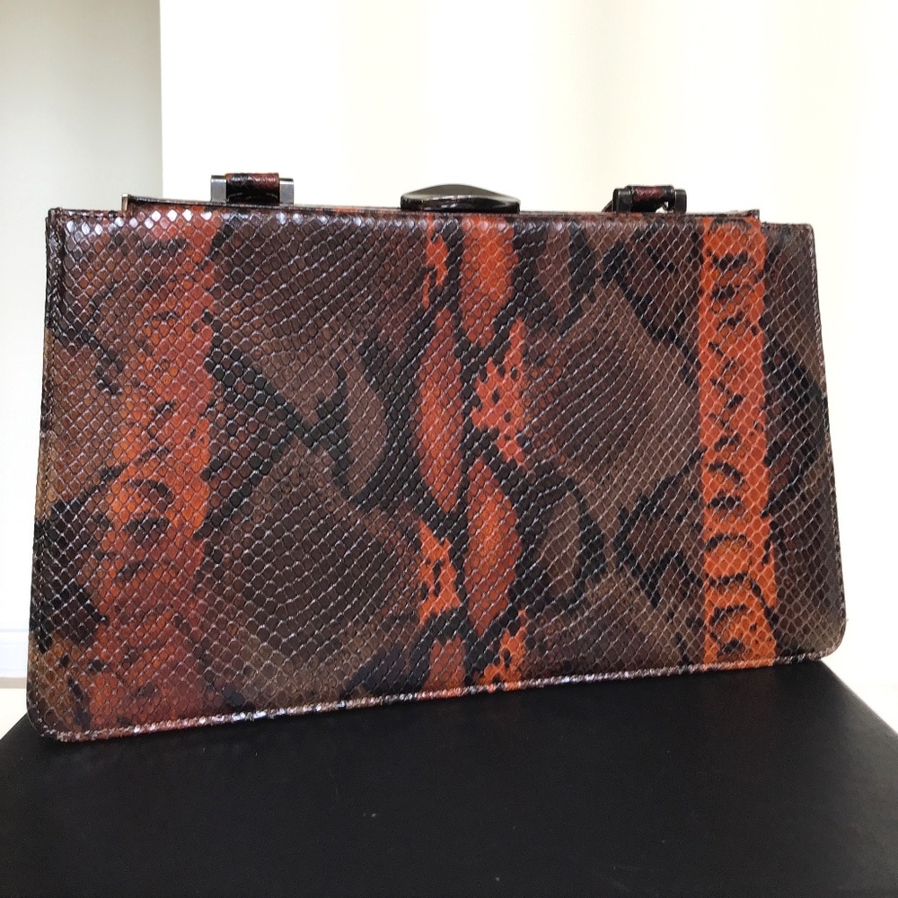 Lamarthe Paris vintage snake print brow/multi coloured leather handbag
